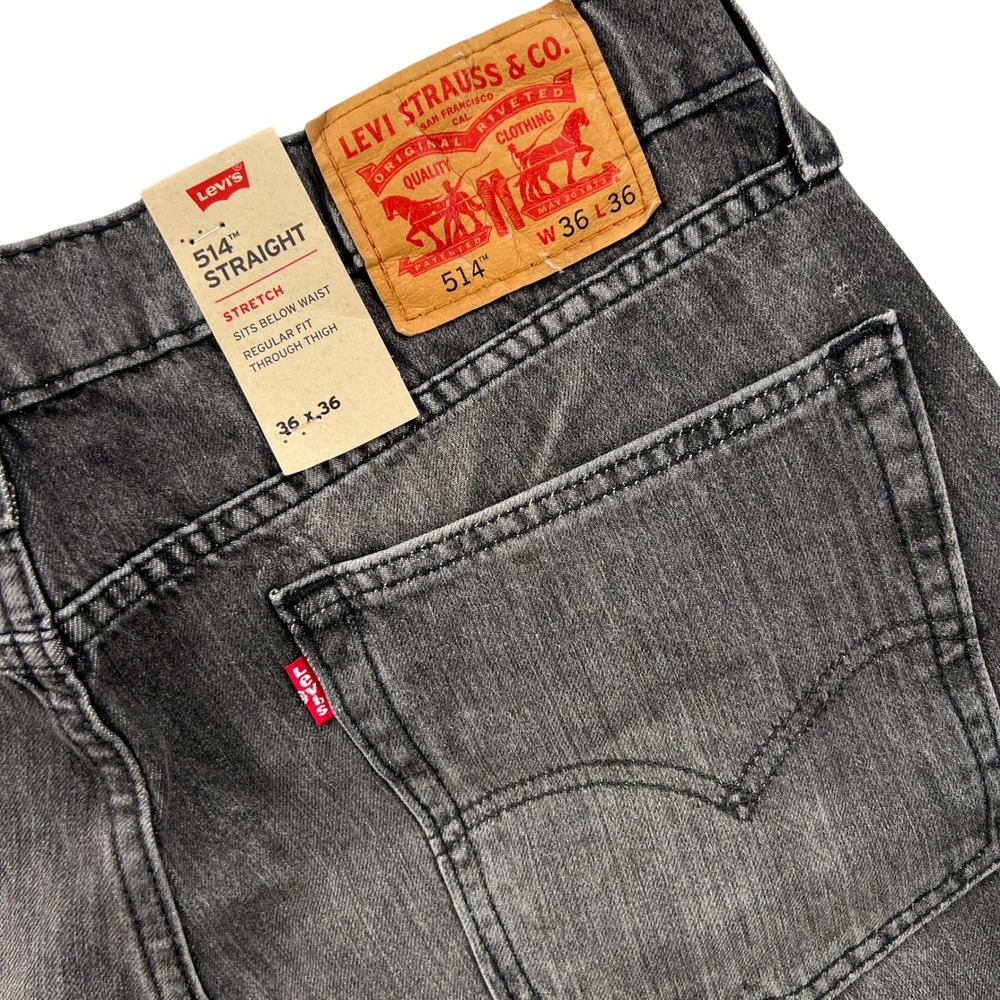 NEW Levis 514 Straight Jeans Mens 36x36 Gray Denim Stretch Casual Classic Faded